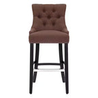 WestinTrends 29 Linen Fabric Tufted Buttons Upholstered Wingback Bar Stool, Brown