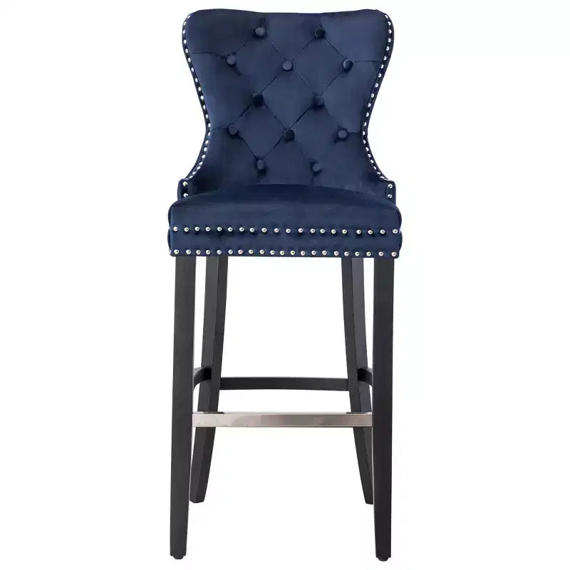 WestinTrends Sgabello da Bar Imbottito in Velluto Trapuntato 29 con Poggiapiedi in Metallo, Velluto Blu Navy