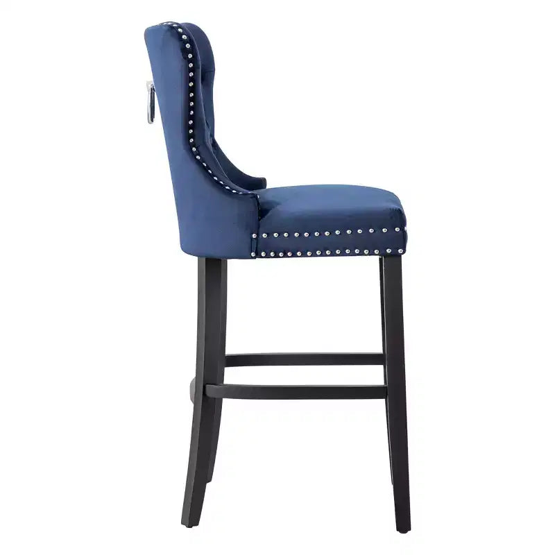 WestinTrends Sgabello da Bar Imbottito in Velluto Trapuntato 29 con Poggiapiedi in Metallo, Velluto Blu Navy