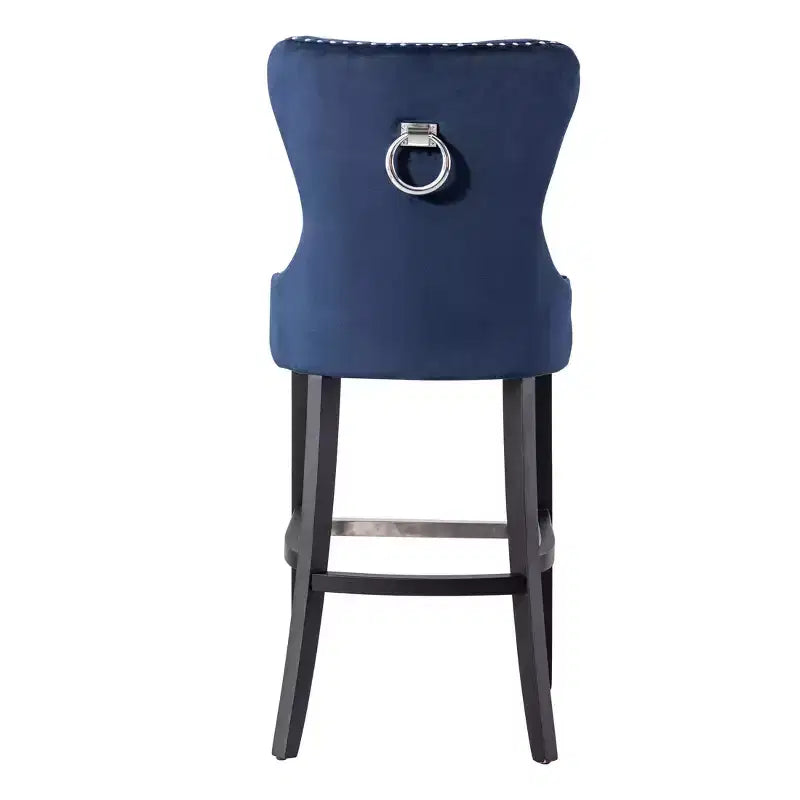 WestinTrends Sgabello da Bar Imbottito in Velluto Trapuntato 29 con Poggiapiedi in Metallo, Velluto Blu Navy