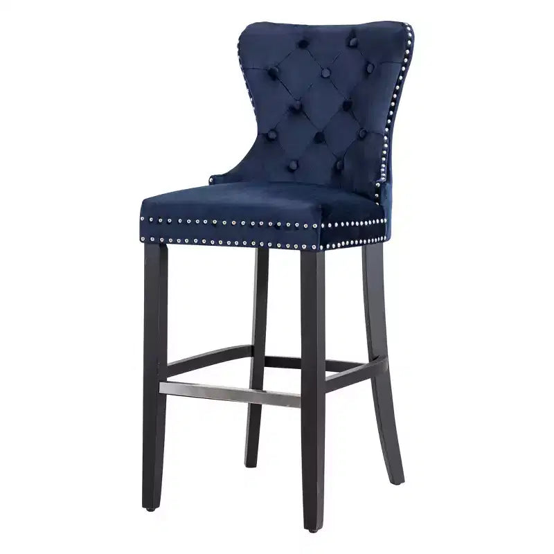WestinTrends Sgabello da Bar Imbottito in Velluto Trapuntato 29 con Poggiapiedi in Metallo, Velluto Blu Navy