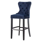 WestinTrends Sgabello da Bar Imbottito in Velluto Trapuntato 29 con Poggiapiedi in Metallo, Velluto Blu Navy