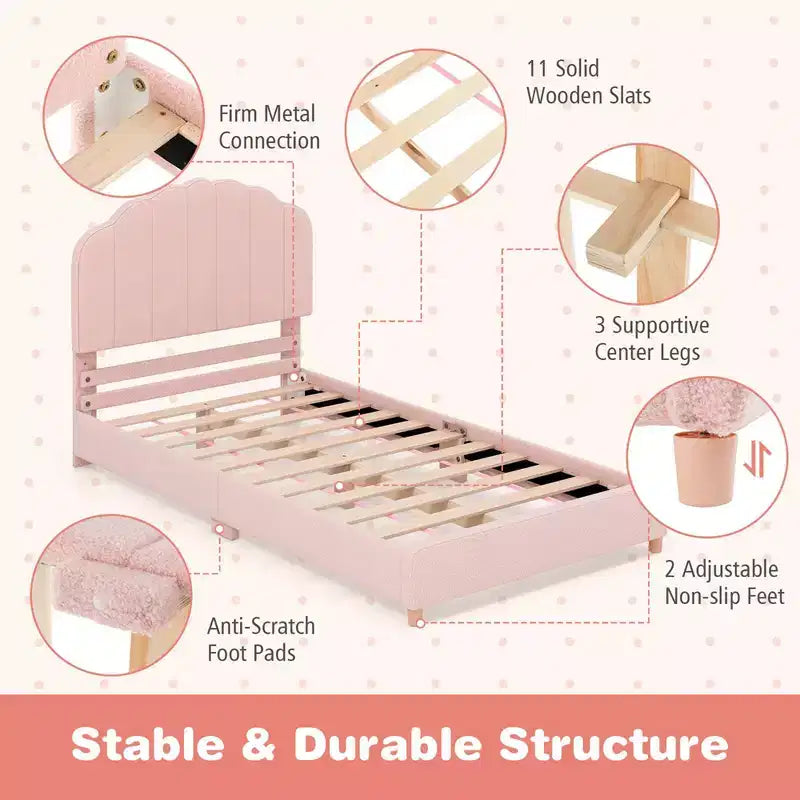 Costway Letto a Piattaforma Singolo per Bambini, Letto Imbottito con Doghe in Legno