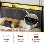 Hausource Letto Imbottito con 2 Cassetti Contenitore, Testiera a LED, Porte USB, Grigio Scuro