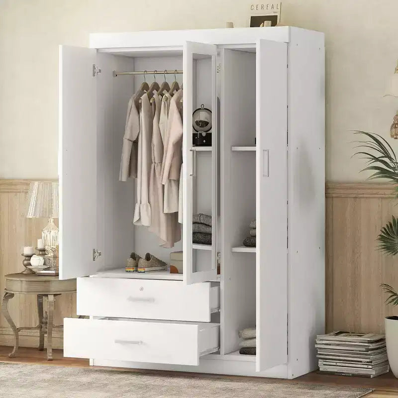 Armadio a 3 ante con ripiani e 2 cassetti, Guardaroba 4A - ModernLuxe