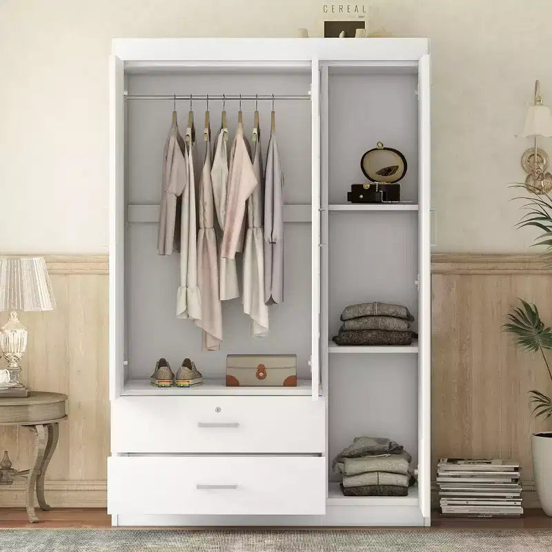 Armadio a 3 ante con ripiani e 2 cassetti, Guardaroba 4A - ModernLuxe