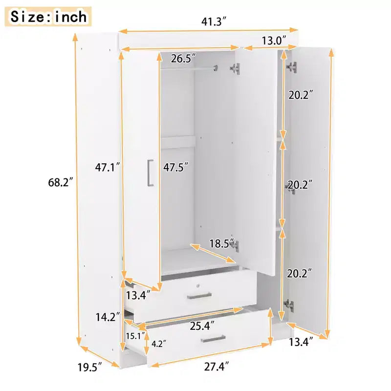 Armadio a 3 ante con ripiani e 2 cassetti, Guardaroba 4A - ModernLuxe