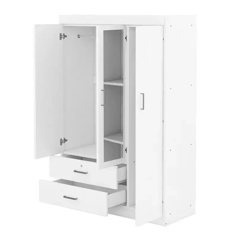 Armadio a 3 ante con ripiani e 2 cassetti, Guardaroba 4A - ModernLuxe