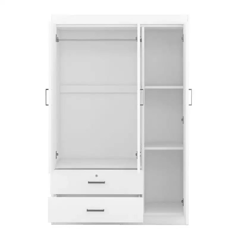 Armadio a 3 ante con ripiani e 2 cassetti, Guardaroba 4A - ModernLuxe