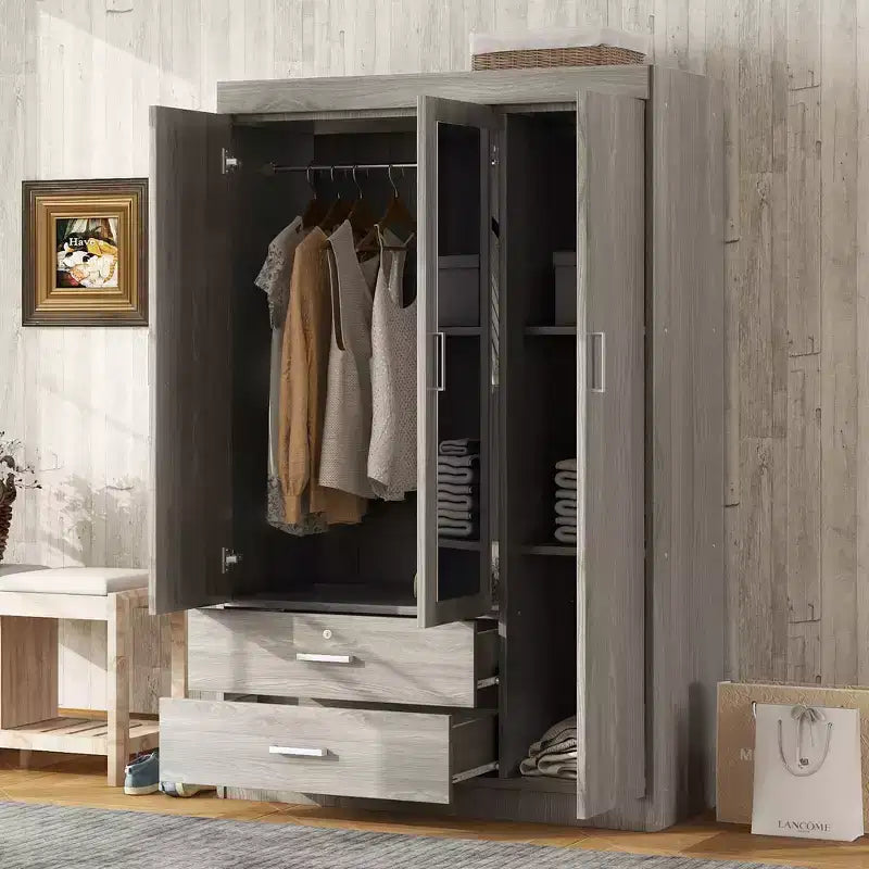 Armadio a 3 ante con ripiani e 2 cassetti, Guardaroba 4A - ModernLuxe