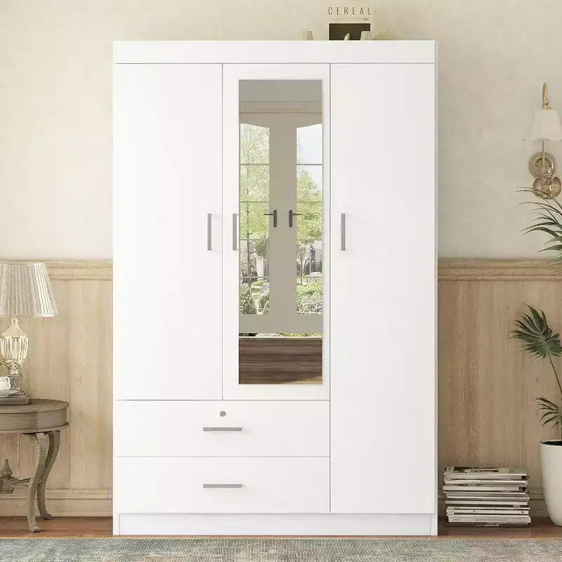 Armadio a 3 ante con ripiani e 2 cassetti, Guardaroba 4A - ModernLuxe