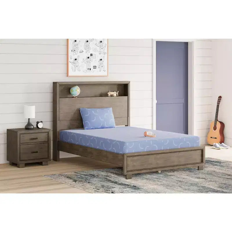 Signature Design by Ashley iKidz Materasso in Memory Foam rigido da 7 pollici con fodera in maglia elasticizzata e cuscino incluso, Blu Oceano