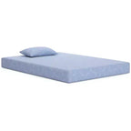 Signature Design by Ashley iKidz Materasso in Memory Foam rigido da 7 pollici con fodera in maglia elasticizzata e cuscino incluso, Blu Oceano