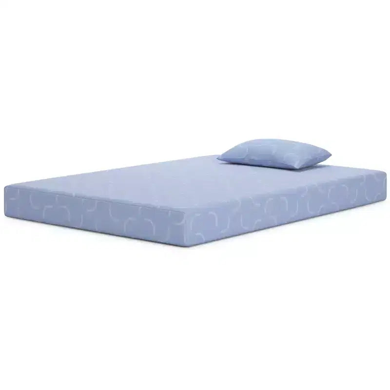 Signature Design by Ashley iKidz Materasso in Memory Foam rigido da 7 pollici con fodera in maglia elasticizzata e cuscino incluso, Blu Oceano