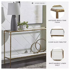 Signature Design by Ashley Ryandale, Tavolo console da divano, Finitura in ottone anticato con ripiano in vetro e ripiano in marmo