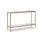 Signature Design by Ashley Ryandale, Tavolo console da divano, Finitura in ottone anticato con ripiano in vetro e ripiano in marmo
