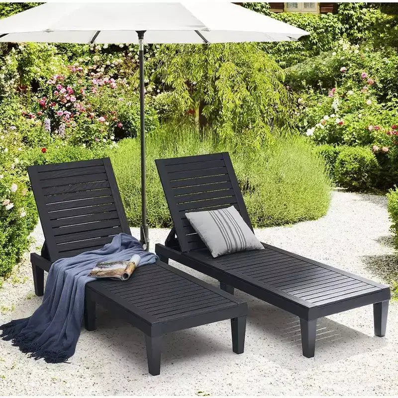 Nestl Waterproof Chaise Lounge Chair, Adjustable Lightweight Black Outdoor Patio Chairs
