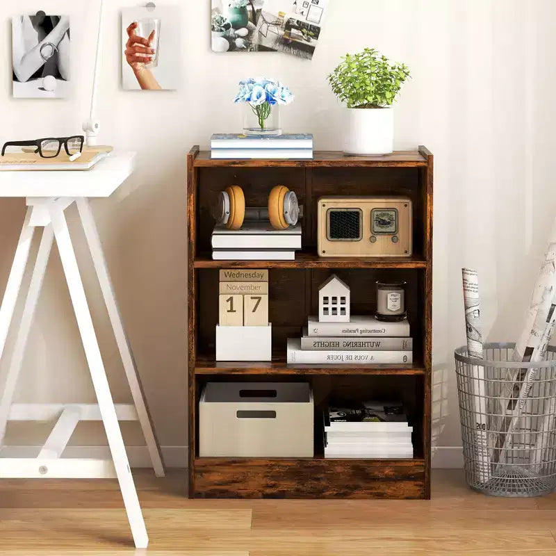 Costway 2 pz Scaffale Libreria a 3 Ripiani Aperto Mobile Scaffale Espositore Multiuso con Ripiani Regolabili Bianco/Nero/Marrone