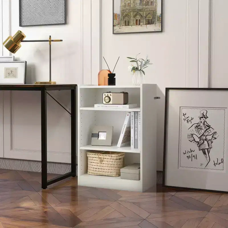 Costway 2 pz Scaffale Libreria a 3 Ripiani Aperto Mobile Scaffale Espositore Multiuso con Ripiani Regolabili Bianco/Nero/Marrone