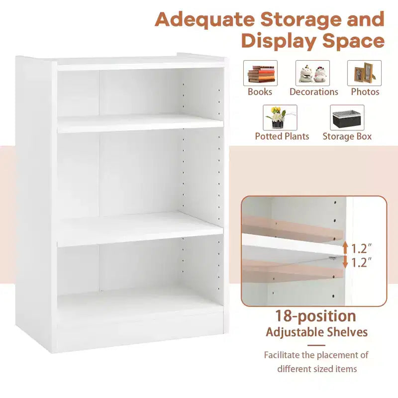 Costway 2 pz Scaffale Libreria a 3 Ripiani Aperto Mobile Scaffale Espositore Multiuso con Ripiani Regolabili Bianco/Nero/Marrone