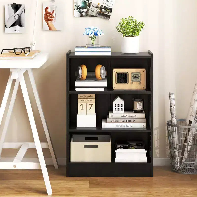 Costway 2 pz Scaffale Libreria a 3 Ripiani Aperto Mobile Scaffale Espositore Multiuso con Ripiani Regolabili Bianco/Nero/Marrone