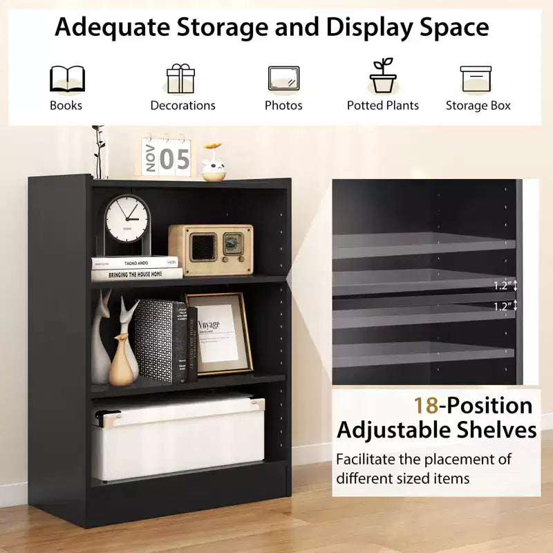 Costway 2 pz Scaffale Libreria a 3 Ripiani Aperto Mobile Scaffale Espositore Multiuso con Ripiani Regolabili Bianco/Nero/Marrone