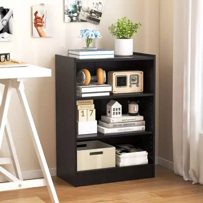 Costway 2 pz Scaffale Libreria a 3 Ripiani Aperto Mobile Scaffale Espositore Multiuso con Ripiani Regolabili Bianco/Nero/Marrone