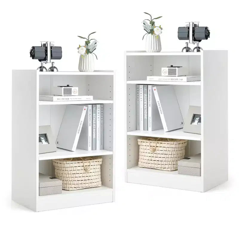 Costway 2 pz Scaffale Libreria a 3 Ripiani Aperto Mobile Scaffale Espositore Multiuso con Ripiani Regolabili Bianco/Nero/Marrone