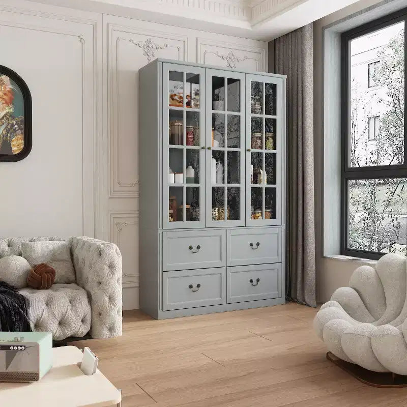 Famapy 47.2W Credenza Organizer Dispensa con Ante in Vetro Grigia
