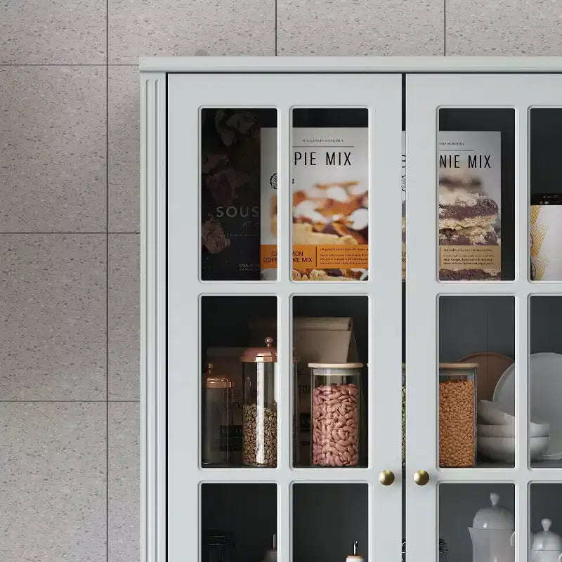 Famapy 47.2W Credenza Organizer Dispensa con Ante in Vetro Grigia