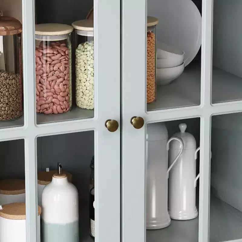 Famapy 47.2W Credenza Organizer Dispensa con Ante in Vetro Grigia
