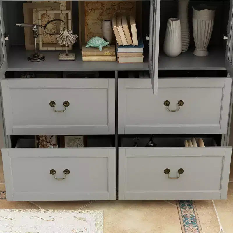 Famapy 47.2W Credenza Organizer Dispensa con Ante in Vetro Grigia