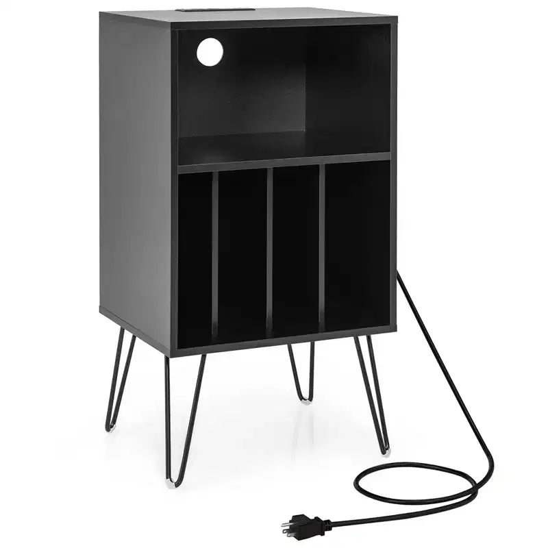 Mobile giradischi a 3 ripiani Costway con ripiano stazione di ricarica e 4 divisori per camera da letto noce/nero/marrone