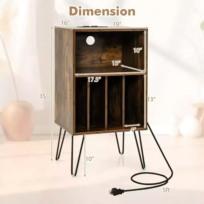 Mobile giradischi a 3 ripiani Costway con ripiano stazione di ricarica e 4 divisori per camera da letto noce/nero/marrone