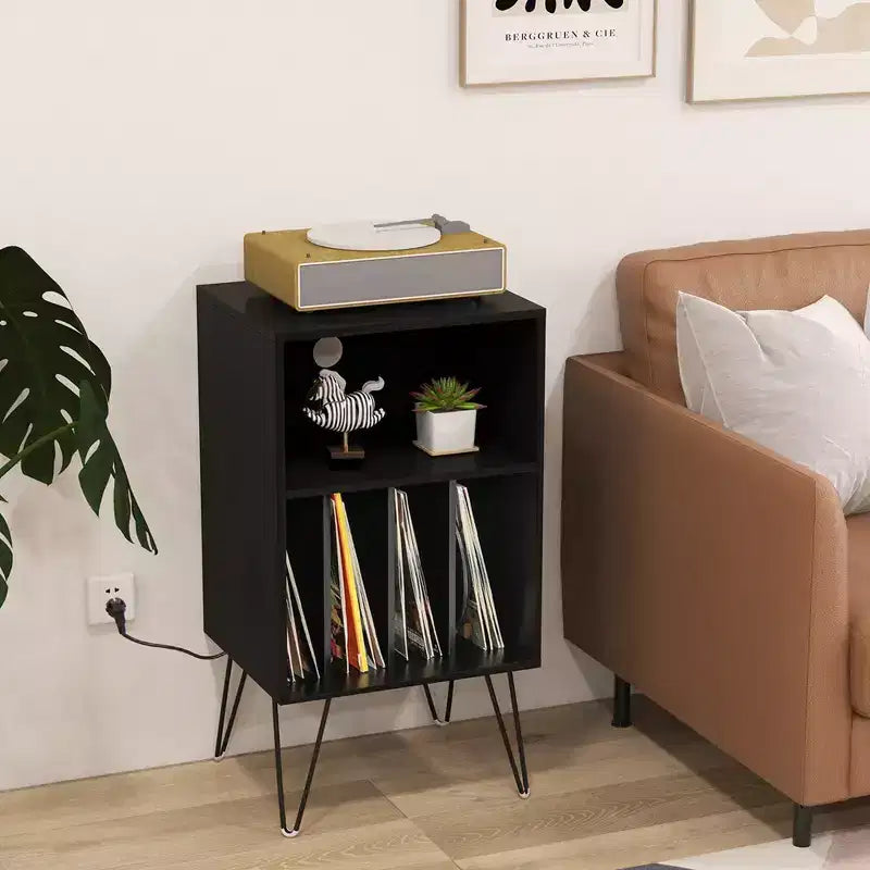 Mobile giradischi a 3 ripiani Costway con ripiano stazione di ricarica e 4 divisori per camera da letto noce/nero/marrone