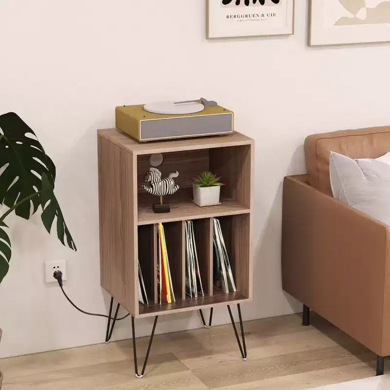 Mobile giradischi a 3 ripiani Costway con ripiano stazione di ricarica e 4 divisori per camera da letto noce/nero/marrone