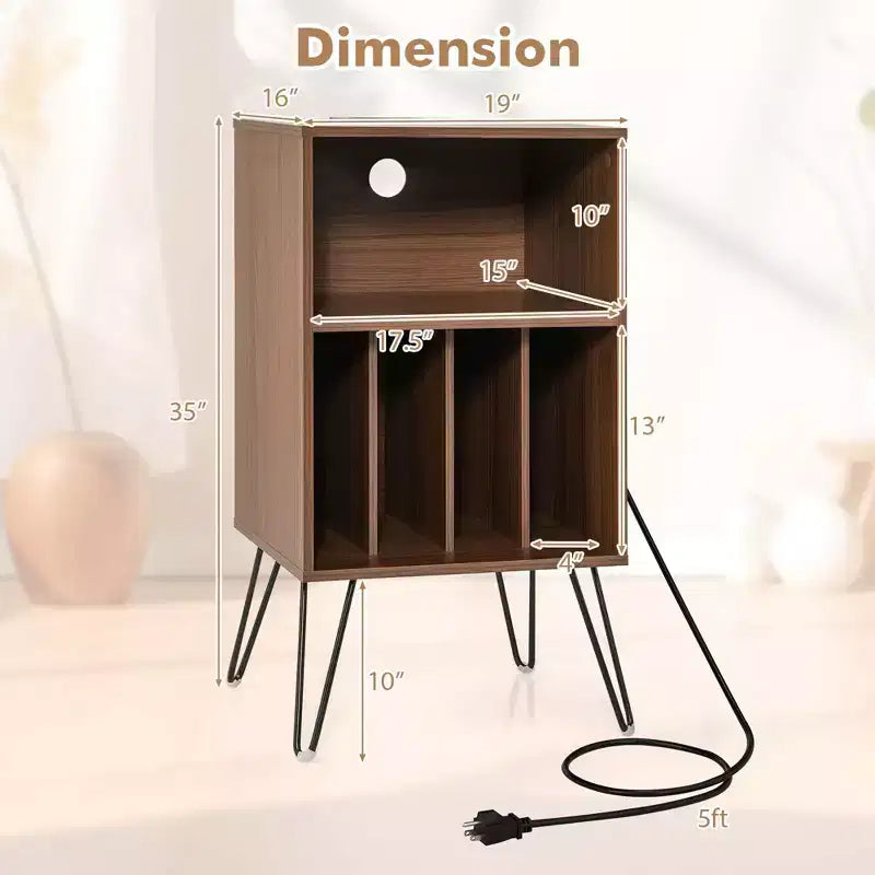 Mobile giradischi a 3 ripiani Costway con ripiano stazione di ricarica e 4 divisori per camera da letto noce/nero/marrone