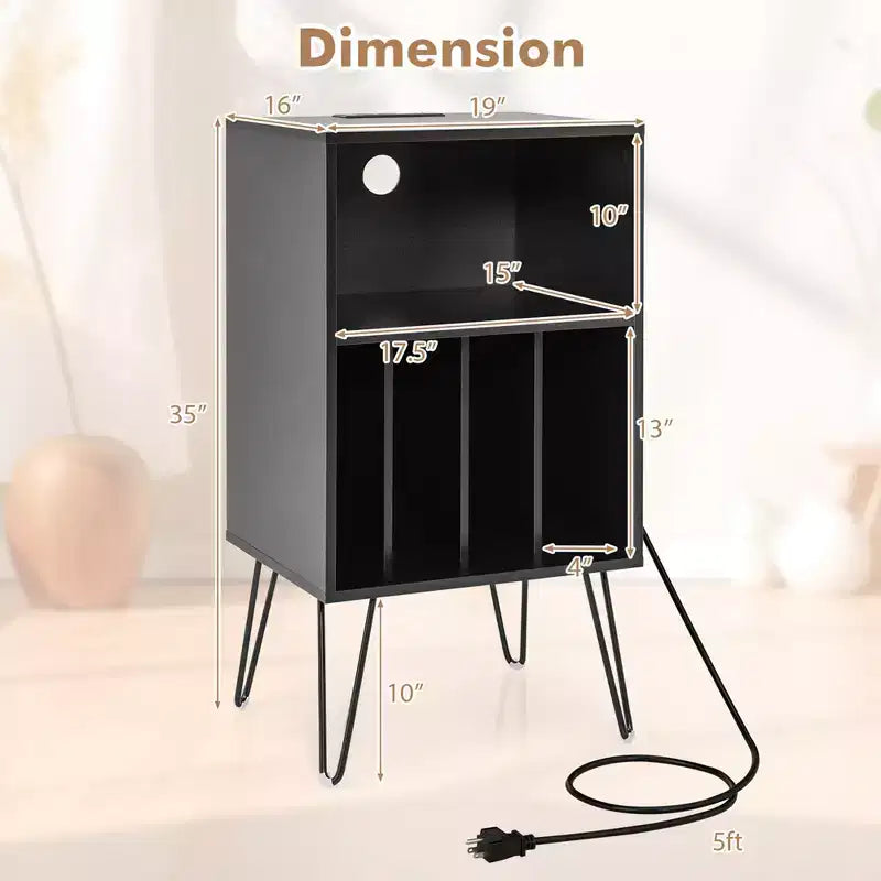 Mobile giradischi a 3 ripiani Costway con ripiano stazione di ricarica e 4 divisori per camera da letto noce/nero/marrone