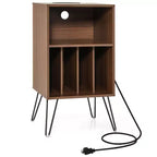 Mobile giradischi a 3 ripiani Costway con ripiano stazione di ricarica e 4 divisori per camera da letto noce/nero/marrone