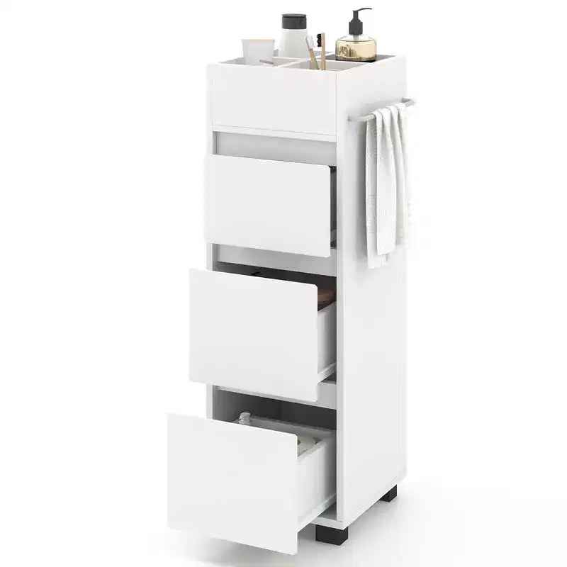 Costway Mobile Bagno da Terra con 3 Cassetti 4 Scomparti Scaffale Porta Asciugamani Bifacciale Bianco