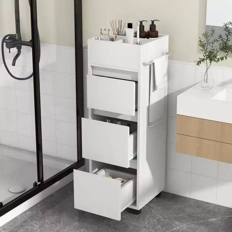 Costway Mobile Bagno da Terra con 3 Cassetti 4 Scomparti Scaffale Porta Asciugamani Bifacciale Bianco