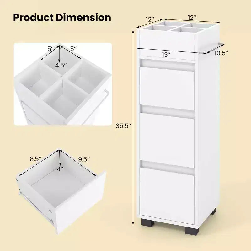 Costway Mobile Bagno da Terra con 3 Cassetti 4 Scomparti Scaffale Porta Asciugamani Bifacciale Bianco