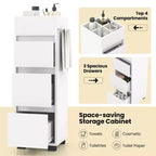 Costway Mobile Bagno da Terra con 3 Cassetti 4 Scomparti Scaffale Porta Asciugamani Bifacciale Bianco