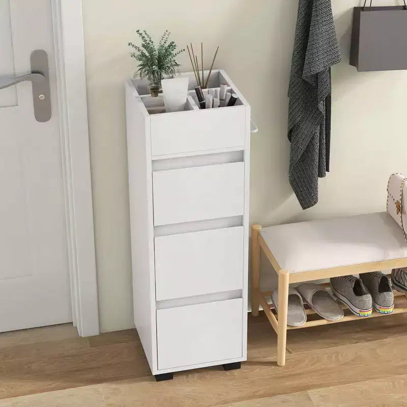 Costway Mobile Bagno da Terra con 3 Cassetti 4 Scomparti Scaffale Porta Asciugamani Bifacciale Bianco