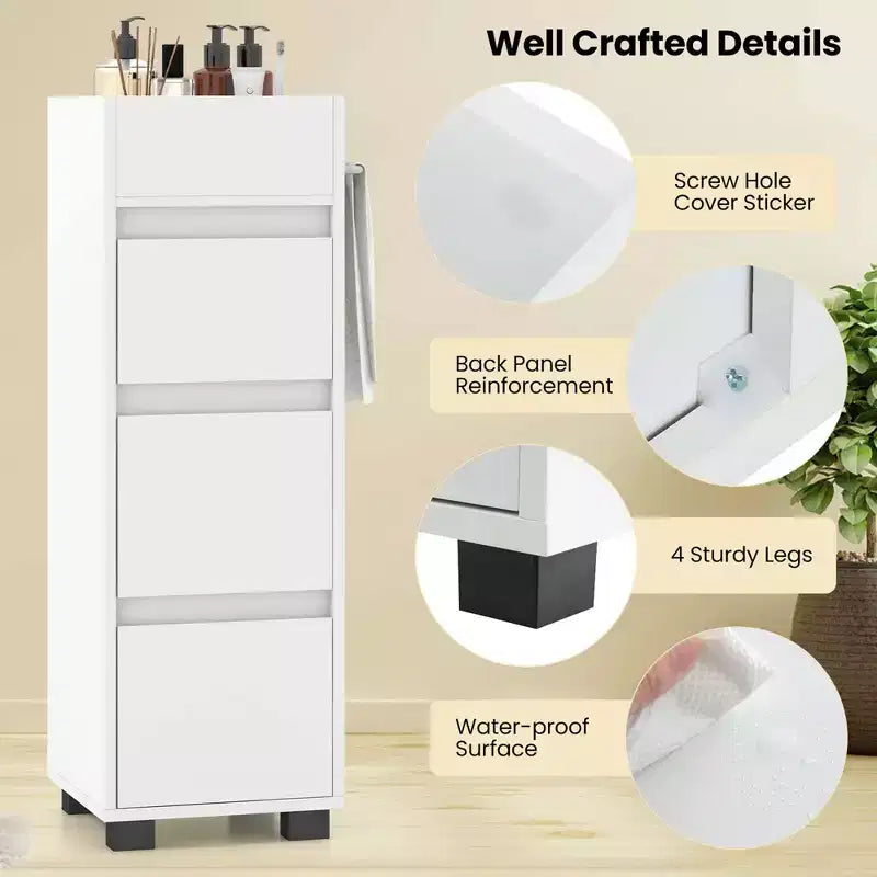 Costway Mobile Bagno da Terra con 3 Cassetti 4 Scomparti Scaffale Porta Asciugamani Bifacciale Bianco