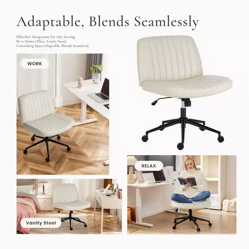 JIONJOY Sedia da Ufficio con Ruote e Gambe Incrociate | Beige