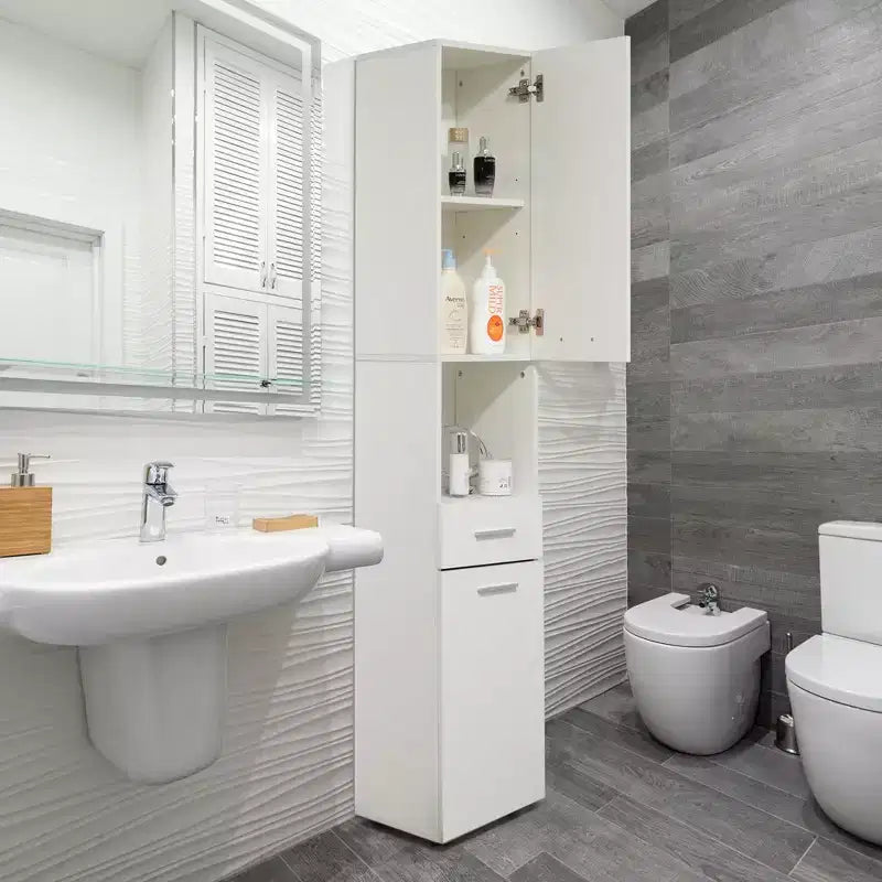 Basicwise 71.5 Mobiletto ad angolo con 2 ante, 1 cassetto, colonna bucato, perfetto per bagno, soggiorno, cucina o ufficio