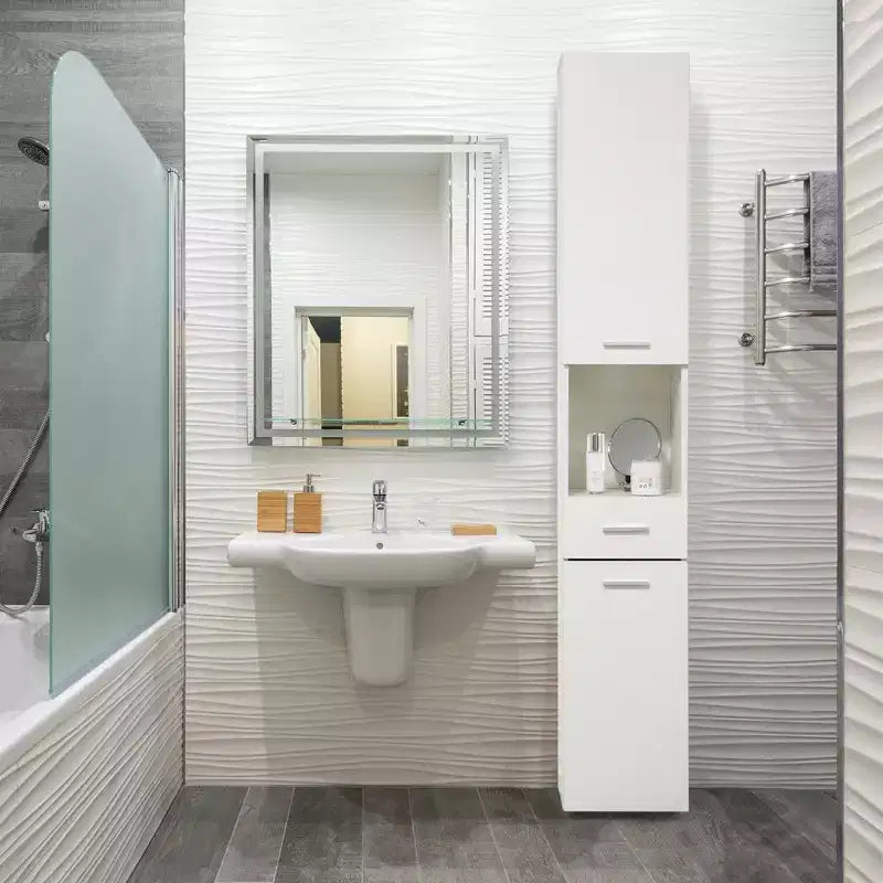 Basicwise 71.5 Mobiletto ad angolo con 2 ante, 1 cassetto, colonna bucato, perfetto per bagno, soggiorno, cucina o ufficio