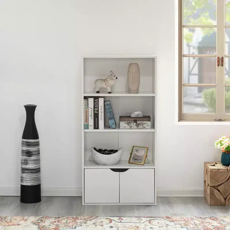 Basicwise 47 Libreria aperta a 3 livelli e armadietto con 2 ante e 1 ripiano regolabile - Ideale per ufficio, soggiorno, aula