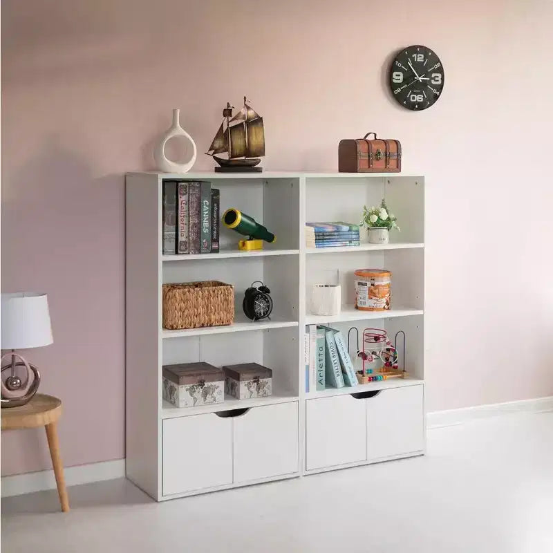 Basicwise 47 Libreria aperta a 3 livelli e armadietto con 2 ante e 1 ripiano regolabile - Ideale per ufficio, soggiorno, aula